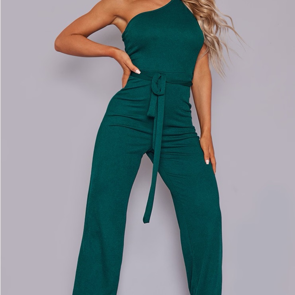 EMERALD GREEN ONE SHOULDER JUMPSUIT